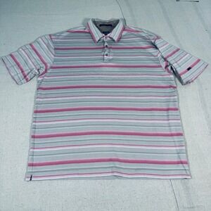 Nike Tiger Woods Collection Polo Mens XL Grey Pink Excellent Striped Golf Shirt